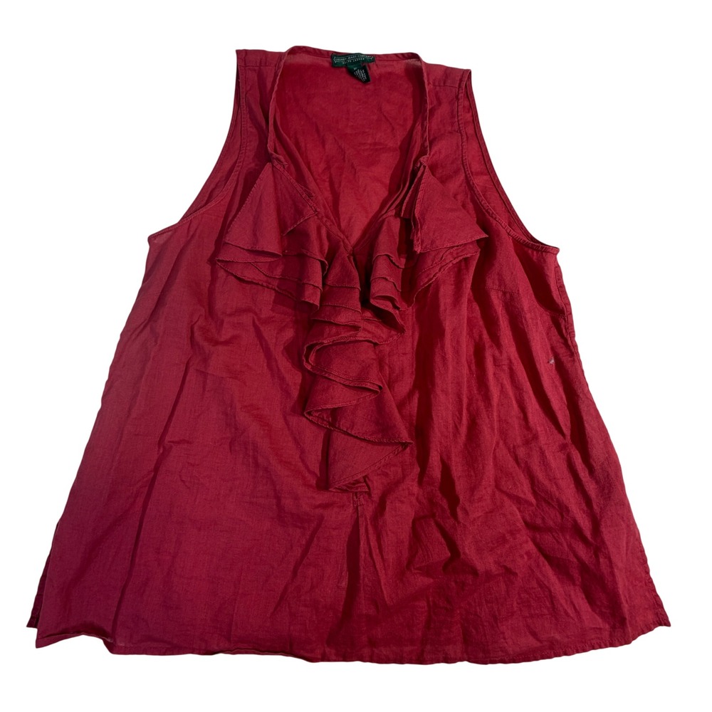Lauren Ralph Lauren Cotton Top – M Red Ruffle Front Sleeveless Tank Gauze
